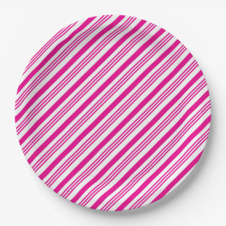 Heet roze diagonale snoepstreeppatroon papieren bo bordje