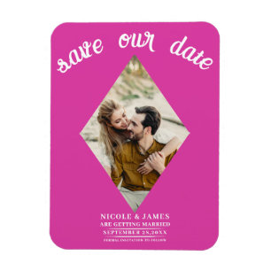 Heet Roze Diamant Foto Bruiloft Save the Date Magneet