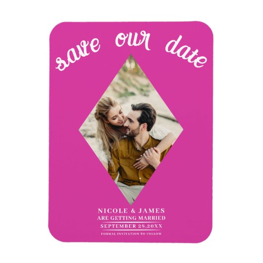 Heet Roze Diamant Foto Bruiloft Save the Date Magneet (Verticaal)
