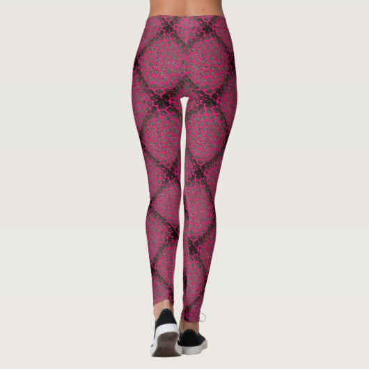 Heet Roze Diamant Modern Mozaïek Patroon Leggings (Achterkant)