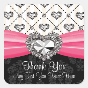 Heet Roze Diamant Rhinestone Hart Dank u Labels