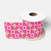 Heet roze diamanten bloem glans satijnen lint (Spoel)