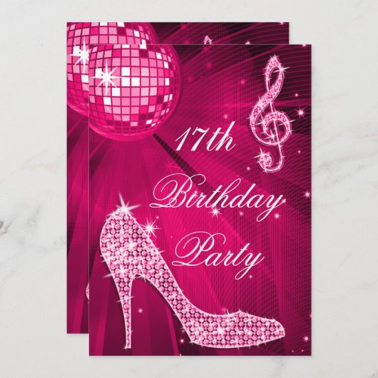 Heet Roze Disco Bal Sparkle Heels 17e Verjaardag Kaart (Voorkant / Achterkant)