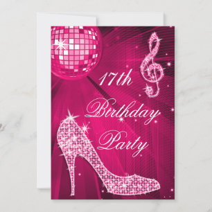 Heet Roze Disco Bal Sparkle Heels 17e Verjaardag Kaart