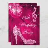 Heet Roze Disco Bal Sparkle Heels 19e Verjaardag Kaart (Voorkant / Achterkant)