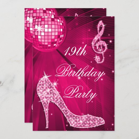 Heet Roze Disco Bal Sparkle Heels 19e Verjaardag Kaart (Voorkant / Achterkant)