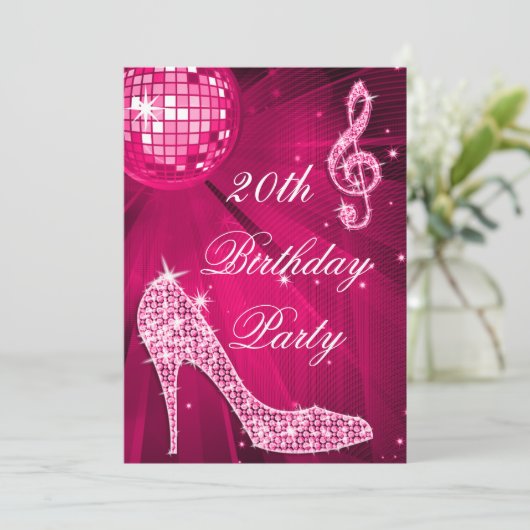 Heet Roze Disco Bal Sparkle Heels 20e Verjaardag Kaart (Staand voorkant)