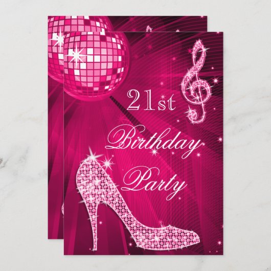 Heet Roze Disco Bal Sparkle Heels 21e Verjaardag Kaart (Voorkant / Achterkant)