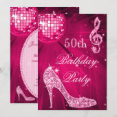 Heet Roze Disco Bal Sparkle Heels 50ste Verjaardag Kaart (Voorkant / Achterkant)