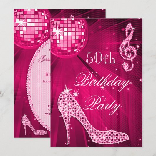 Heet Roze Disco Bal Sparkle Heels 50ste Verjaardag Kaart (Voorkant / Achterkant)