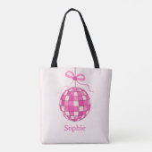 Heet roze discobal met Coquette strik op maat Tote Bag (Achterkant)