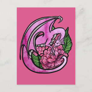 Heet Roze Draak Bloemige Bloemen Geek Meisje Briefkaart
