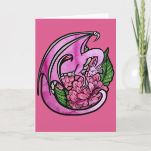 Heet Roze Draak Bloemige Bloemen Geek Meisje Kaart