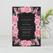 Heet Roze Dramatische Botanische Bruiloft Kaart (Staand voorkant)