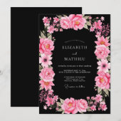 Heet Roze Dramatische Botanische Bruiloft Kaart (Voorkant / Achterkant)
