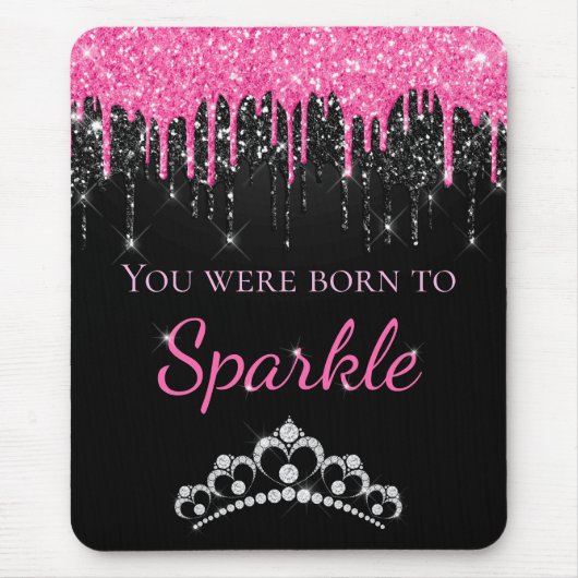 Heet Roze Drip Faux Glitter Geboren om te Fonkel Muismat (Voorkant)