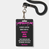 Heet Roze Dripping Glitter 18e Verjaardag VIP Pass Badge (Voorkant met koord)
