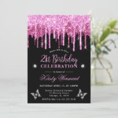 Heet Roze Dripping Glitter 21e Verjaardag Kaart (Staand voorkant)