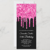 Heet Roze Dripping Glitter Zwart 50ste Verjaardag Kaart (Voorkant)