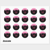 Heet Roze Dripping Glitter + Zwart Monogram Dank U Ronde Sticker (Vel)