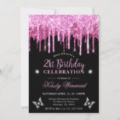 Heet Roze Druipende Glitter 21e Verjaardag Kaart (Voorkant)