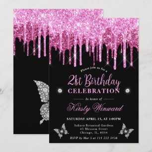 Heet Roze Druipende Glitter 21e Verjaardag Kaart