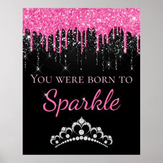 Heet Roze Druipende Nep Glitters Geboren om te Fon Poster (Voorkant)