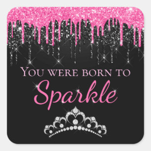 Heet Roze Druipende Nep Glitters Glans Born to Spa Vierkante Sticker