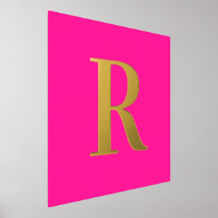 Heet Roze Eenvoudig Monogram Echt Goud Folie Afdrukken