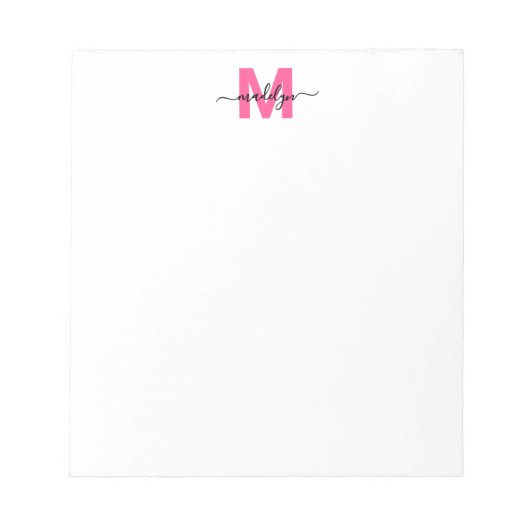 Heet Roze Eenvoudig Monogram Notitieblok (Voorkant)