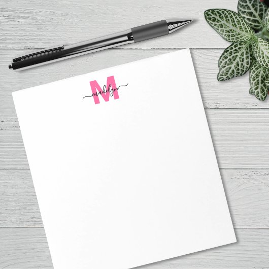 Heet Roze Eenvoudig Monogram Notitieblok