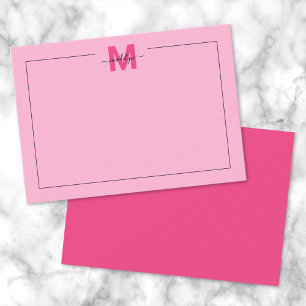 Heet Roze Eenvoudige Script Naam Monogram Notitiekaartje