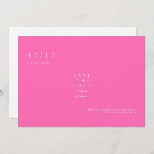Heet Roze Eenvoudige Tekst Only Trouw Save the Dat Save The Date (Voorkant / Achterkant)