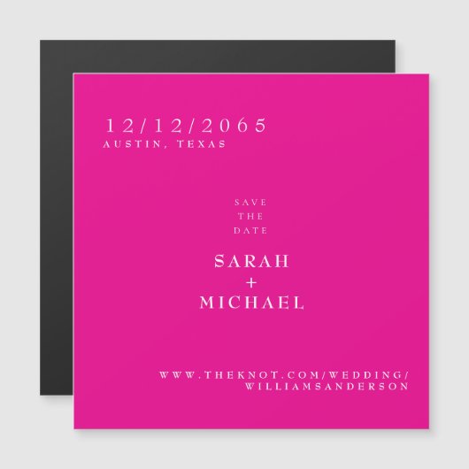 Heet Roze Eenvoudige Trouwmagneet Save the Date (Voorkant / Achterkant)