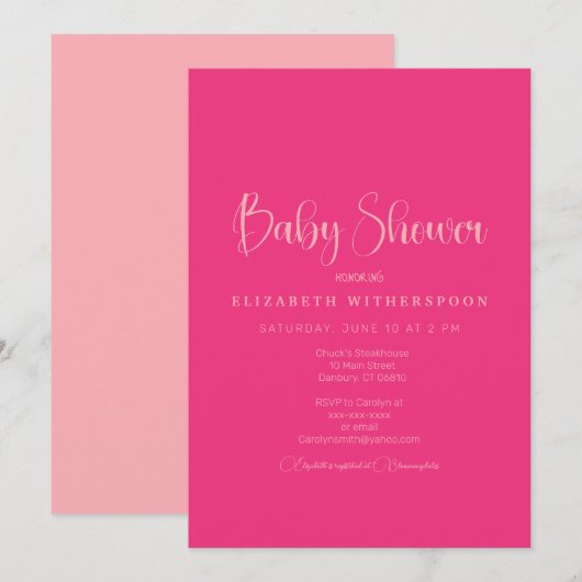 Heet roze effen moderne baby shower uitnodiging (Voorkant / Achterkant)