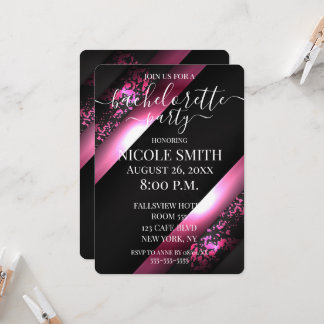 Heet Roze Elegante Hoeken Zwarte Bachelorette Fees Kaart