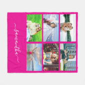 Heet Roze Elegante Script Handtekening Naam Foto Fleece Deken (Voorkant (Horizontaal))