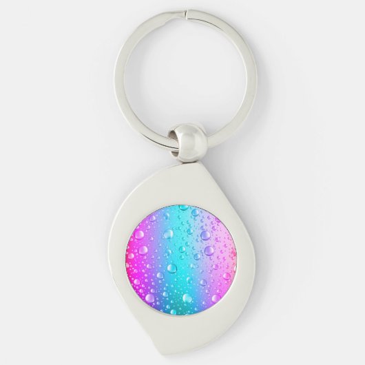Heet roze en aqua blauwe verloop waterdruppels sleutelhanger (Voorkant)