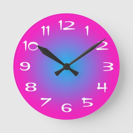 Heet roze en aquablauwe radiale gradiënt ronde klok (Voorkant)