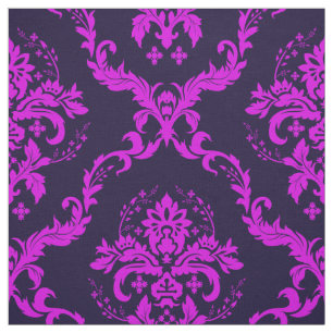 Heet roze en blauw bloemdamast stof