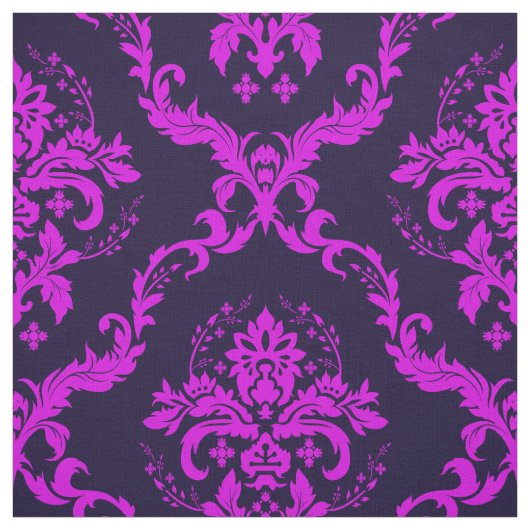 Heet roze en blauw bloemdamast stof (Swatch)
