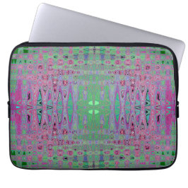 Heet roze en blauwe groovy abstracte retro draaiko laptop sleeve