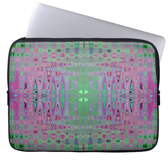 Heet roze en blauwe groovy abstracte retro draaiko laptop sleeve (Voorkant)