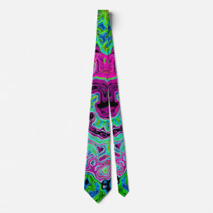 Heet roze en blauwe groovy abstracte retro draaiko stropdas