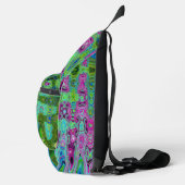 Heet roze en blauwe groovy abstracte retro golven sling bag (Rechts)