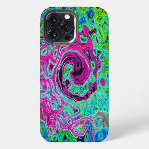 Heet roze en blauwe groovy abstracte retro spiraal iPhone 13 pro max hoesje