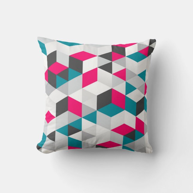 Heet roze en Blauwgroen geometrisch patroon Kussen (Voorkant)