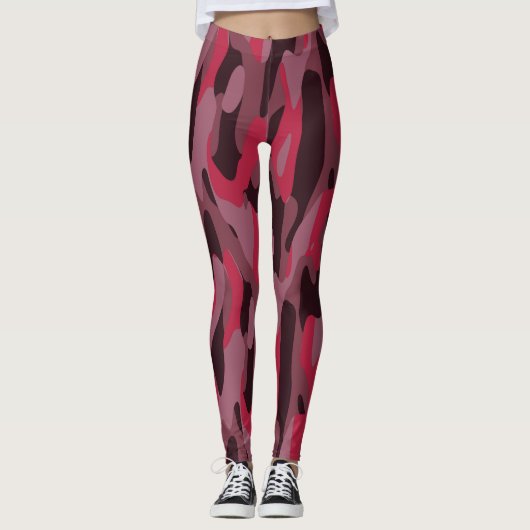 Heet roze en Bourgondië camouflage Leggings (Voorkant)