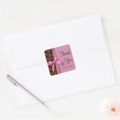 Heet roze en bronzen Zebra gestreept met parels Vierkante Sticker (Envelop)