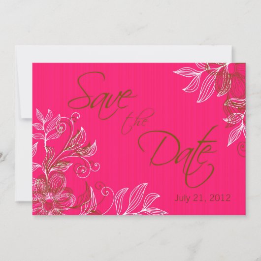 Heet Roze en Bruin Bloemen Bruiloft Save The Date Kaart (Voorkant)